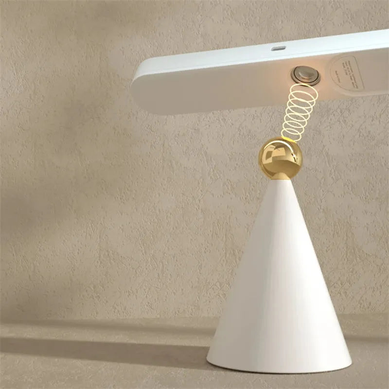 Geometric magnetic suction desk lamp with USB connection and touch controls in white colour