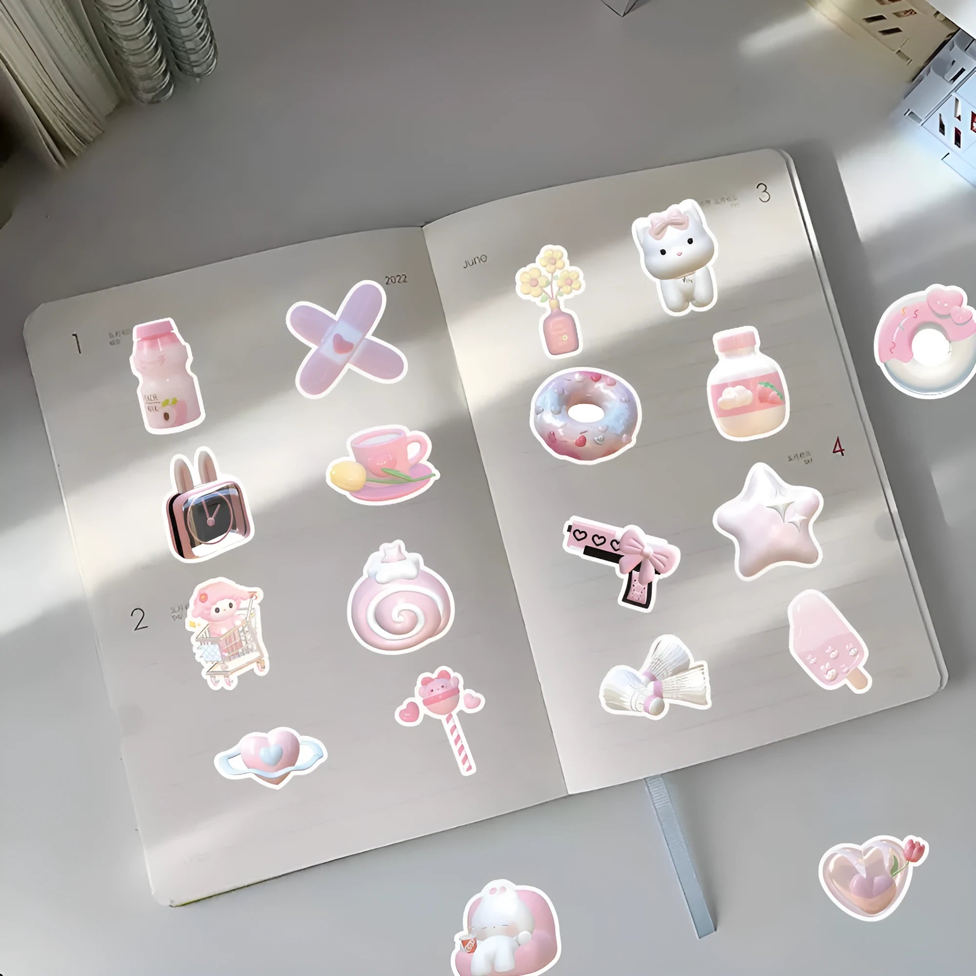 3D decorative stickers with pink girl heart patterns in light colours, showing Type A and Type B designs