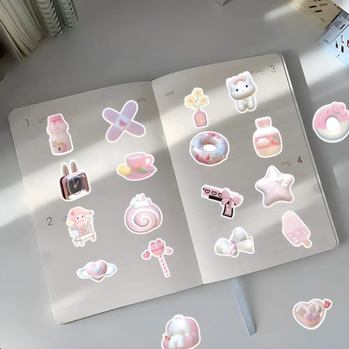 3D decorative stickers with pink girl heart patterns in light colours, showing Type A and Type B designs