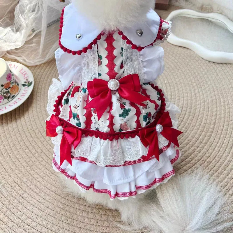 Rabbit pattern princess-style dog dress in polyester fabric for small dogs