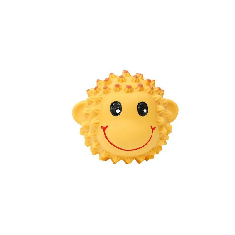 Orange and yellow spiky latex animal dog toys with squeakers for small medium breeds.