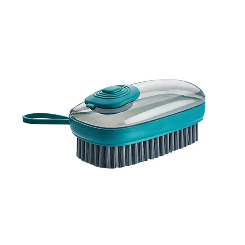 Blue automatic liquid cleaning brush with ergonomic grip for shoes and laundry on a white background.