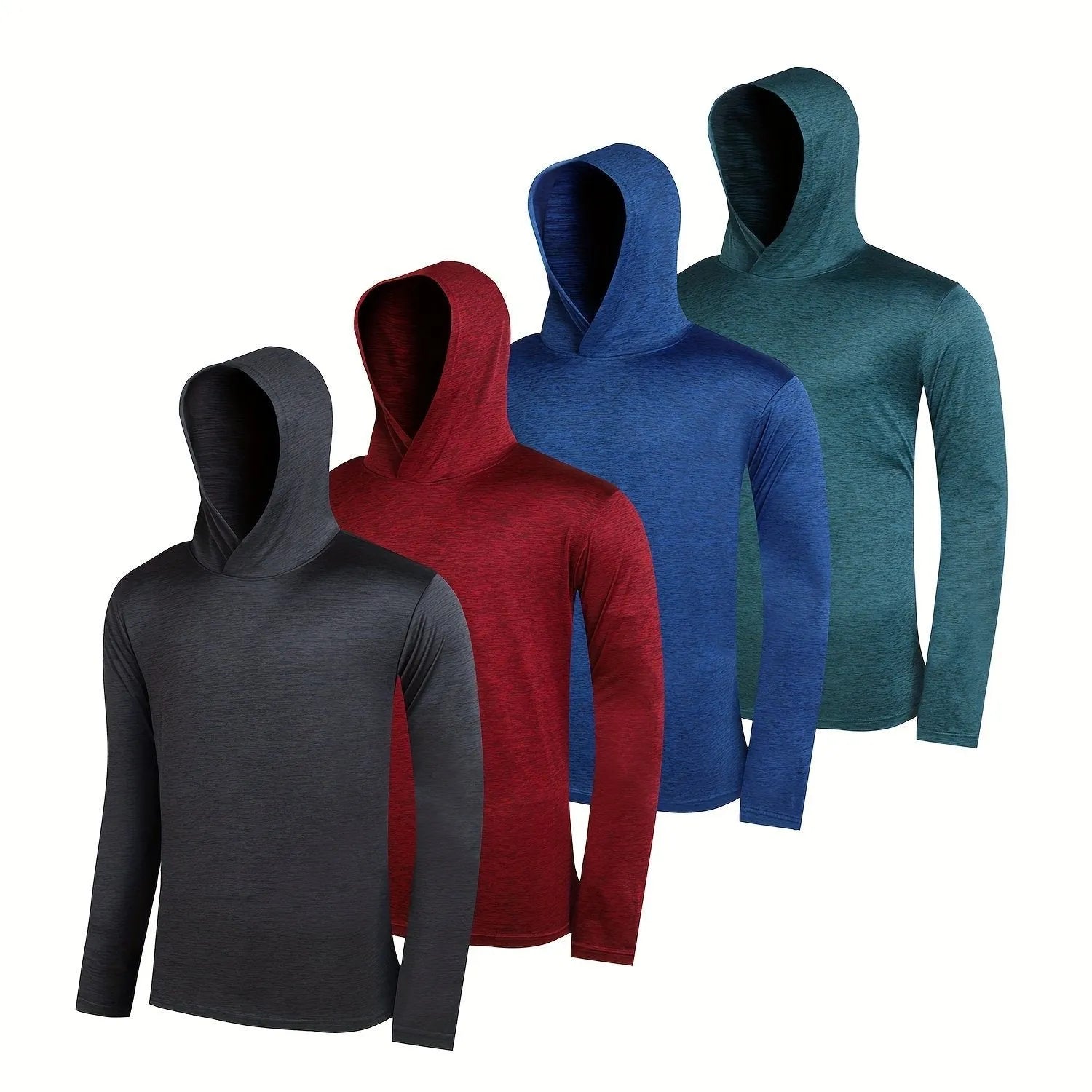 Four men's lightweight polyester hoodies bundled together, shown in assorted colours with hooded and non-hooded style options.