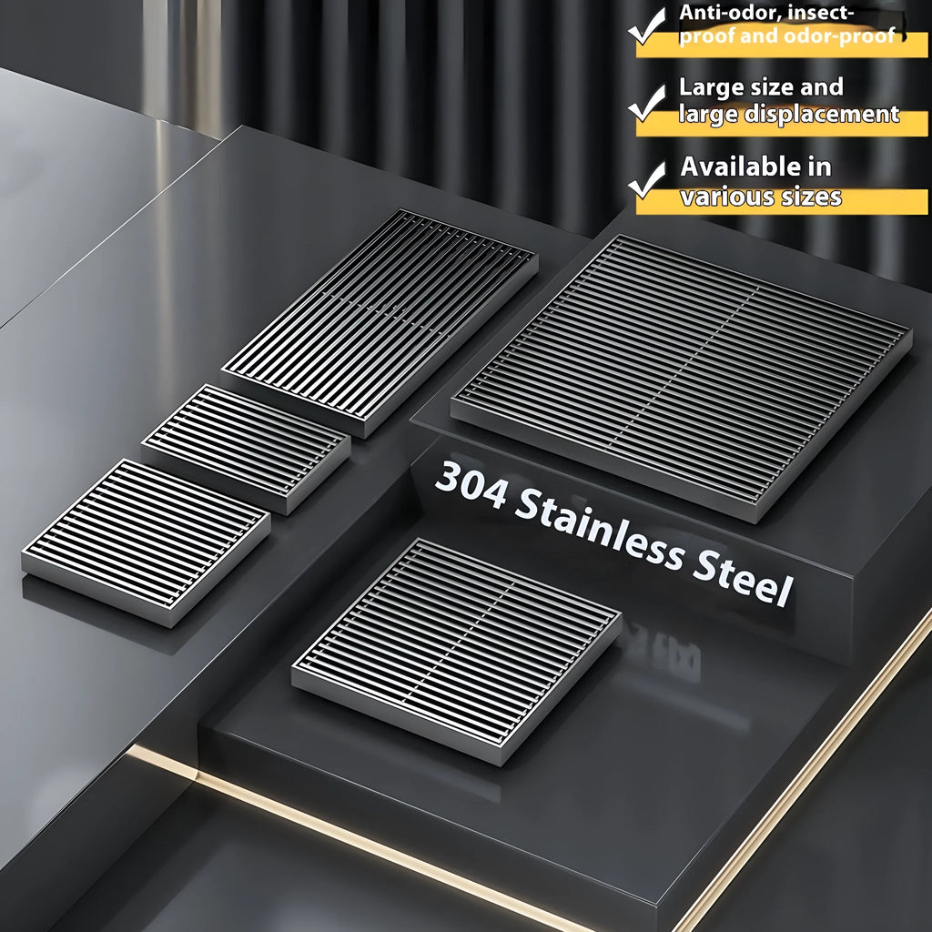 304 stainless steel courtyard floor drain with 15x15cm square grille in gun grey colour