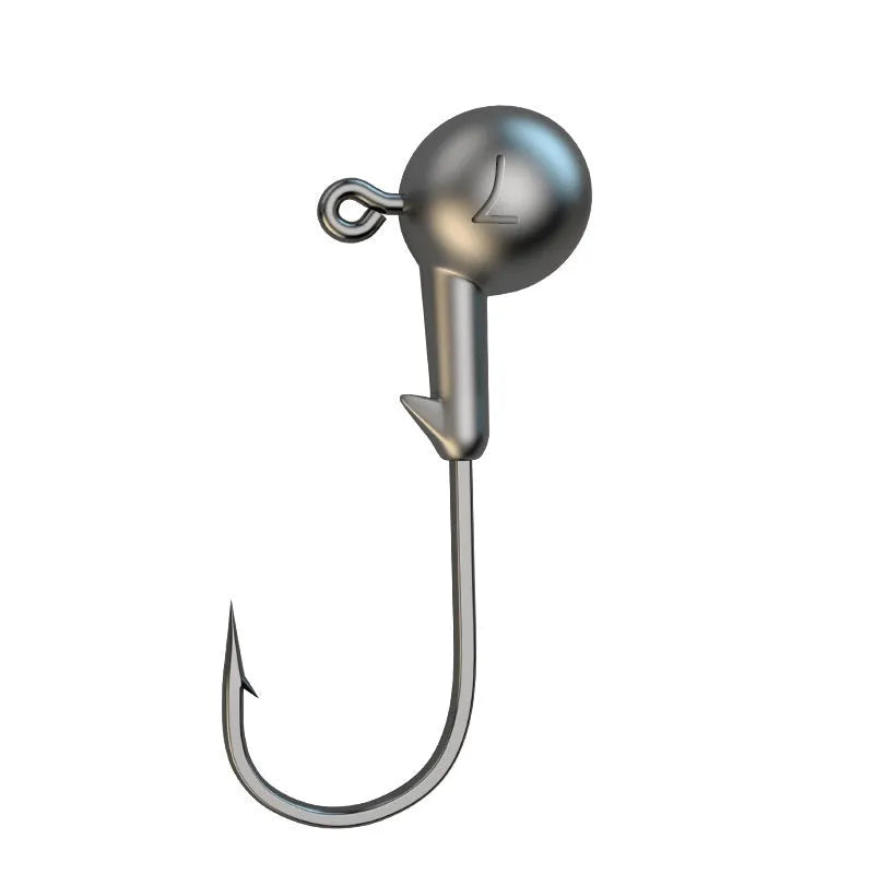 Set of 50 jig fishing hooks with lead-headed design and steel construction