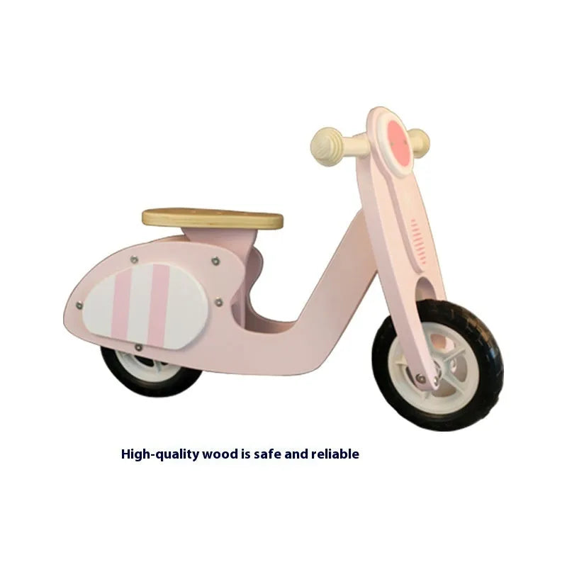 Pink wooden toddler balance scooter for boys and girls aged 1-6 years