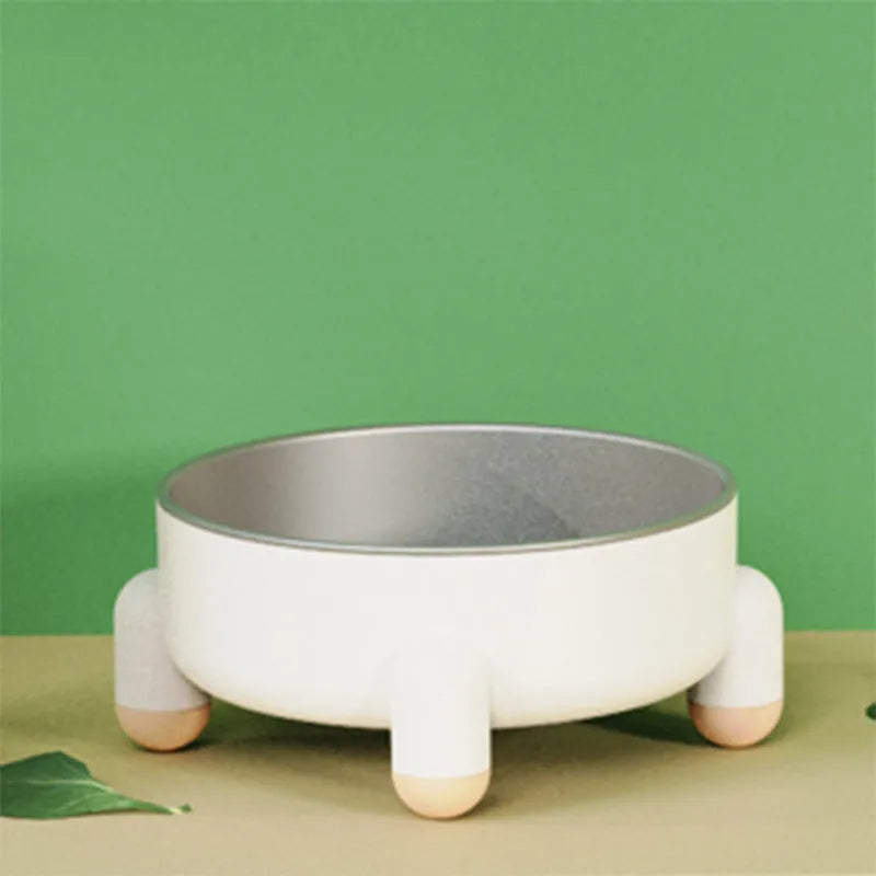 Stainless steel pet bowl with non-slip anti-overturn base in green, pink and white colour options