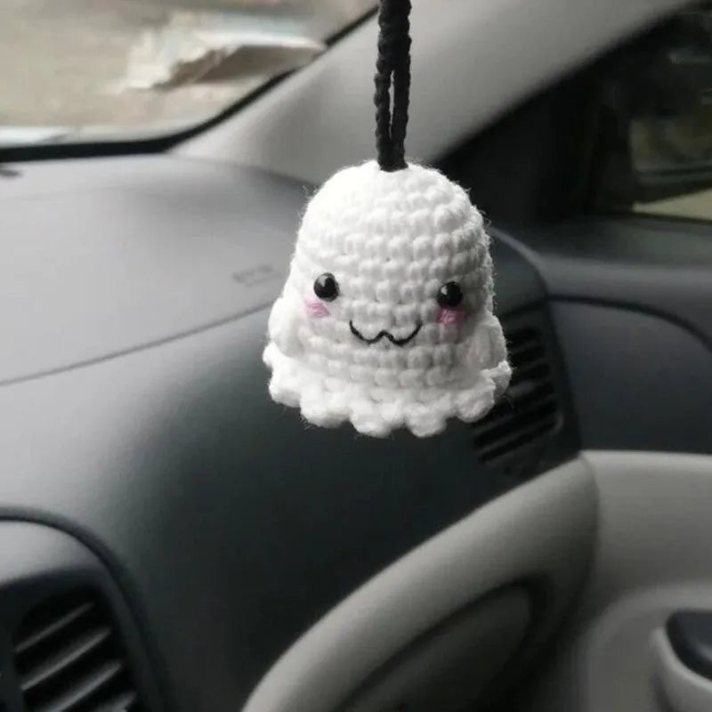 Plush hand-woven cartoon automobile hanging ornament for rear-view mirror decoration