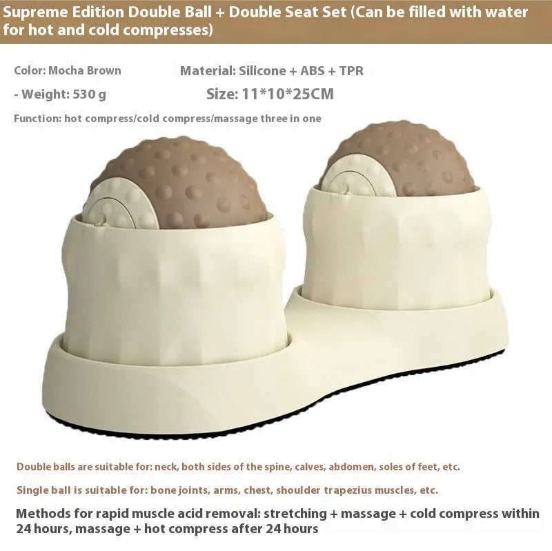 Caramel Mocha and green massage ball sets for cold hot compress and acupressure foot and back massage.