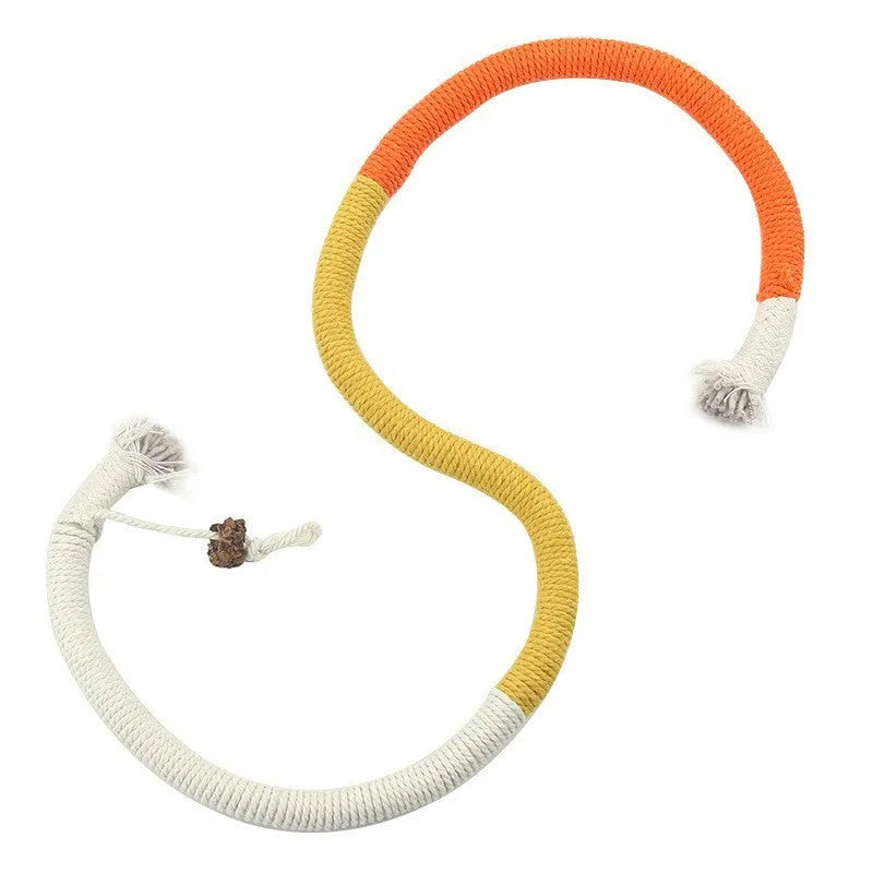 70cm long cat bite rope toy with cotton string in purple, orange, or red and green colour options