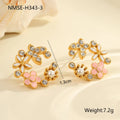 Colourful flower stud earrings with petal design in 18K stainless steel with electroplated finish