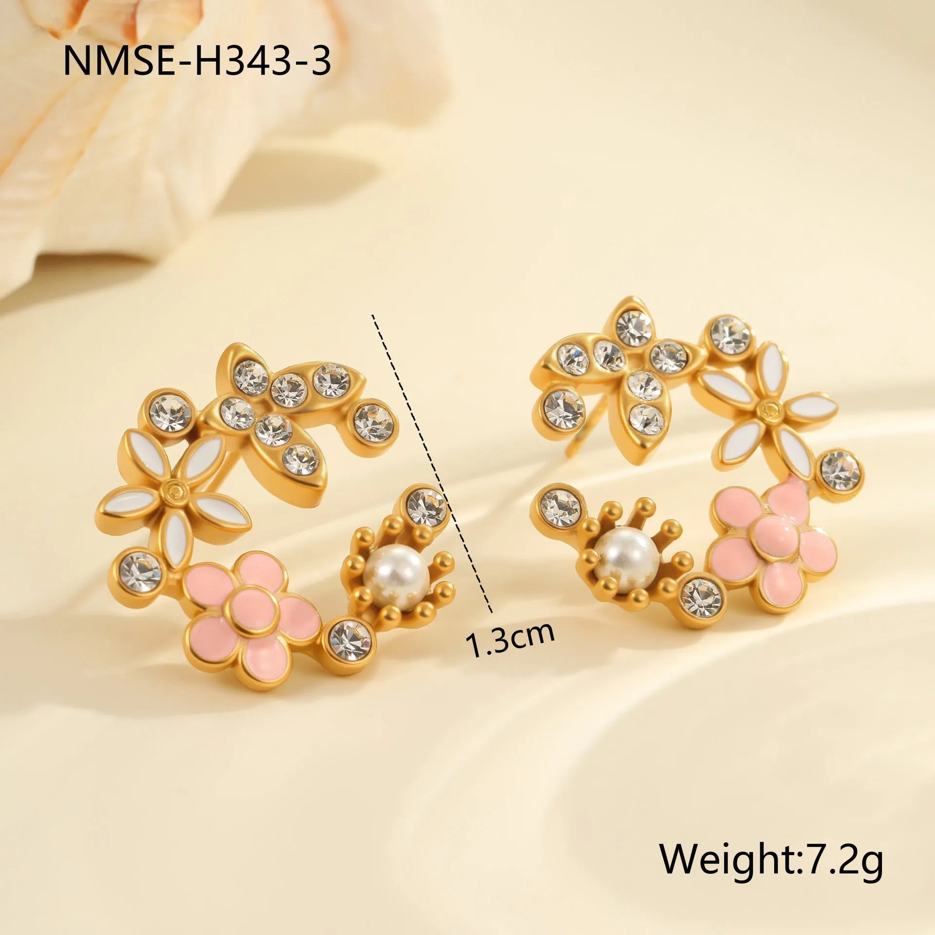 Colourful flower stud earrings with petal design in 18K stainless steel with electroplated finish