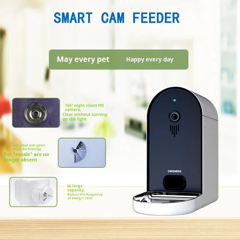 Smart automatic pet feeder with remote app monitoring in multiple colour options