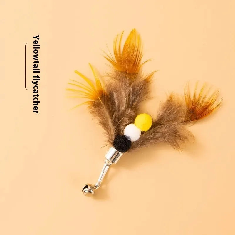 Three cat toy replacement heads with small flying insects design and steel wire construction
