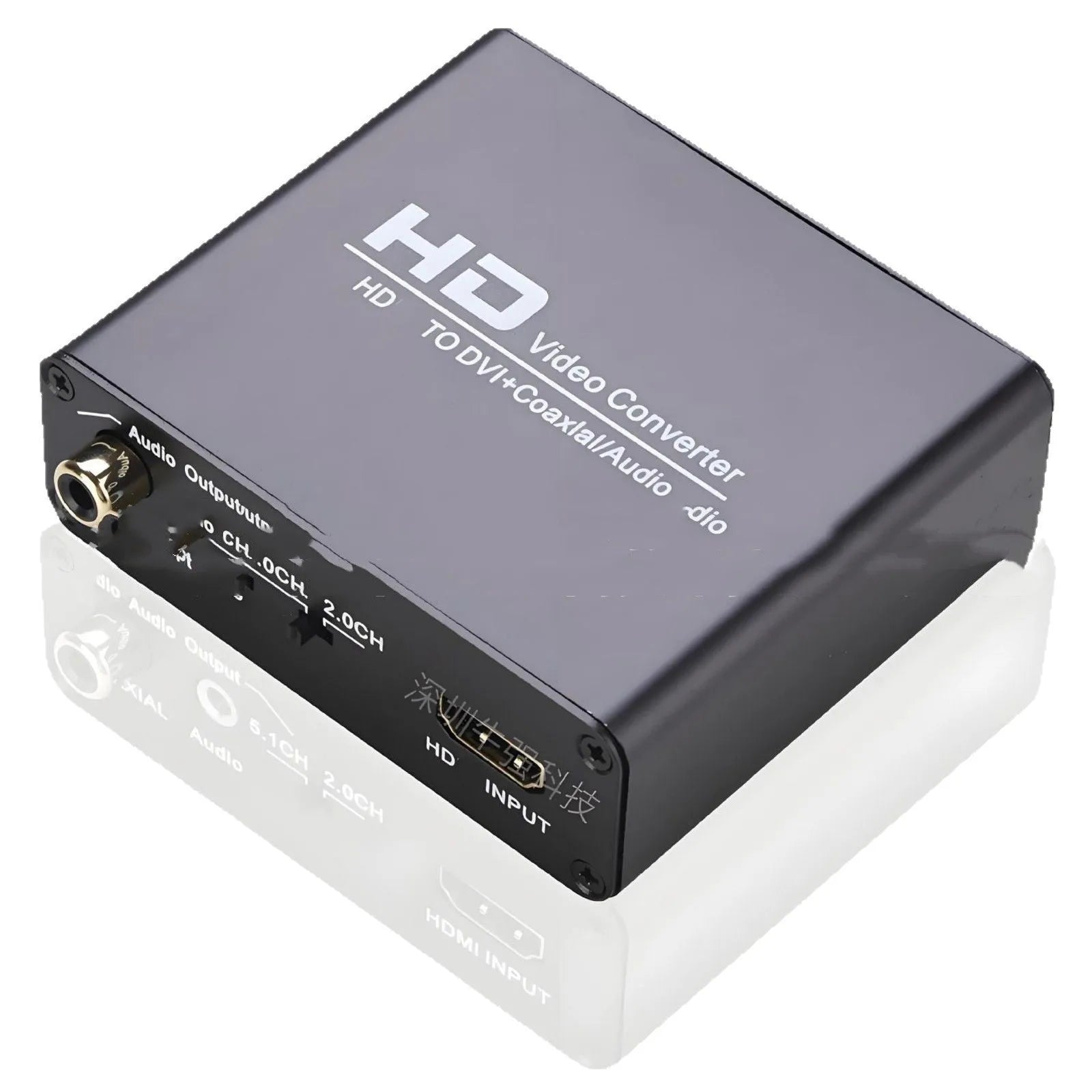 Black HDMI to DVI converter with coaxial audio output and 1.5 metre cable for 1080p monitor connection