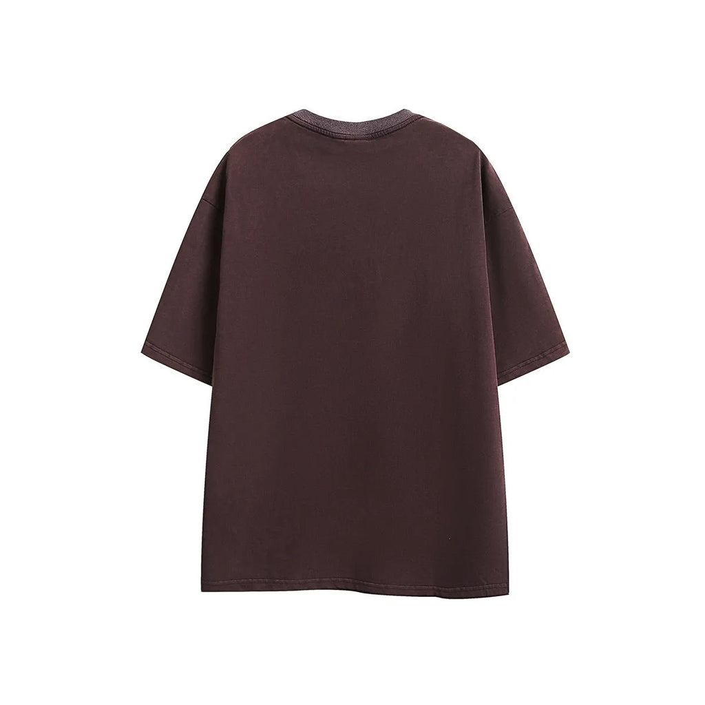Men's loose fit embroidered cotton T-shirt in black or purple with short sleeves