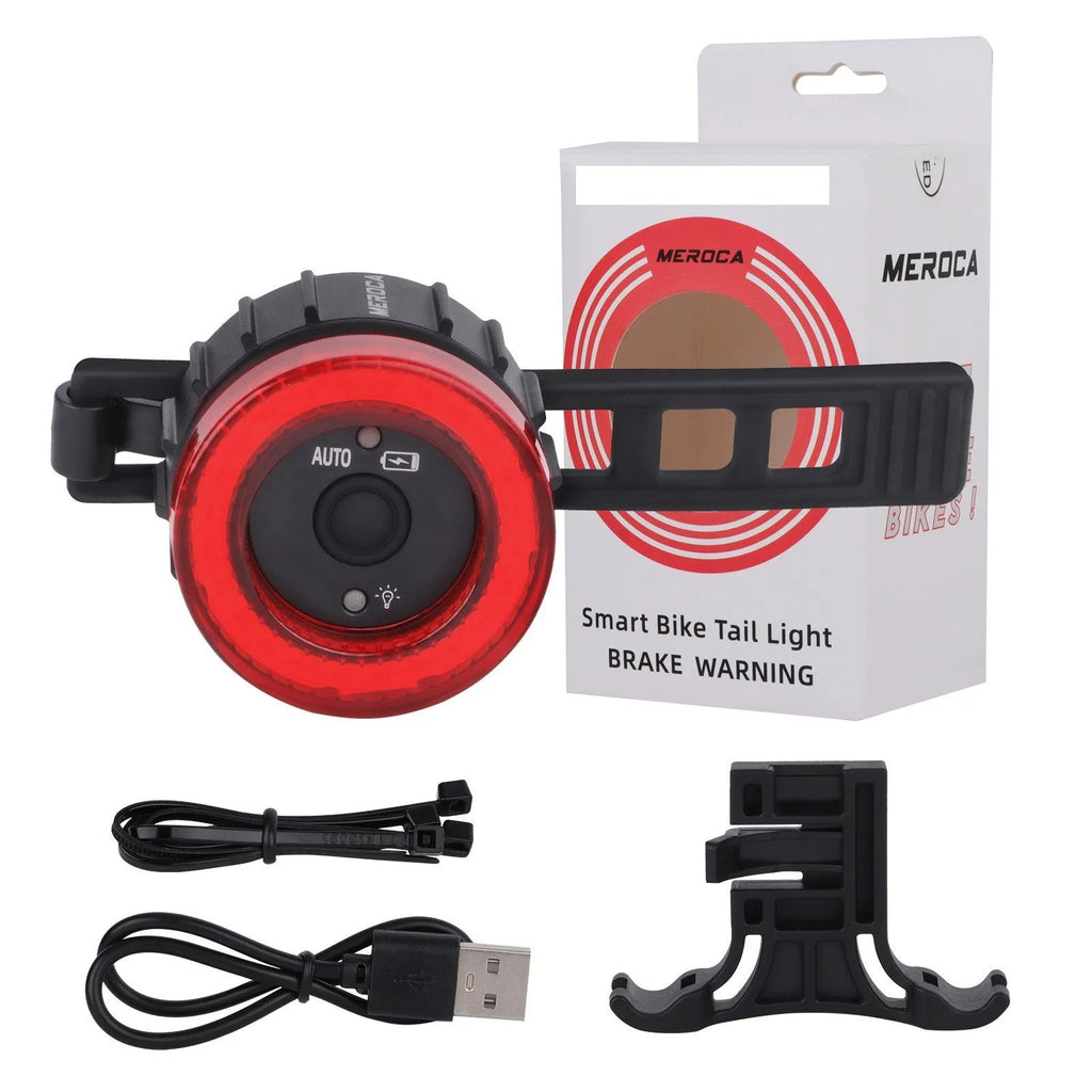 Black intelligent induction brake taillight with aluminium alloy construction and seatpost mounting bracket