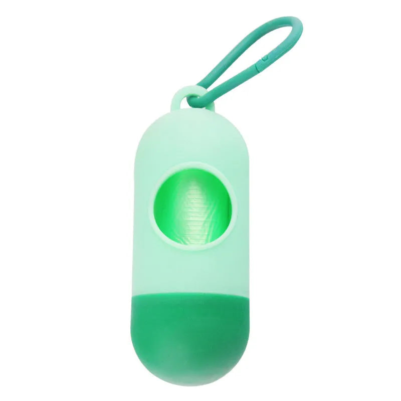Compact plastic dog poo bag holder with Velcro strap and metal side hook