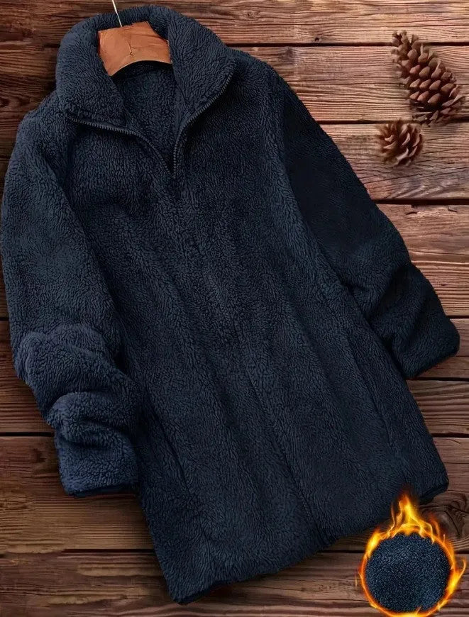 Double-sided fleece outdoor coat in polyester available in three colours with Asian sizing