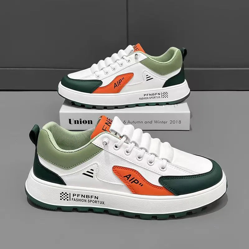 Men's casual shoes with artificial PU upper in round toe design showing breathable sports style