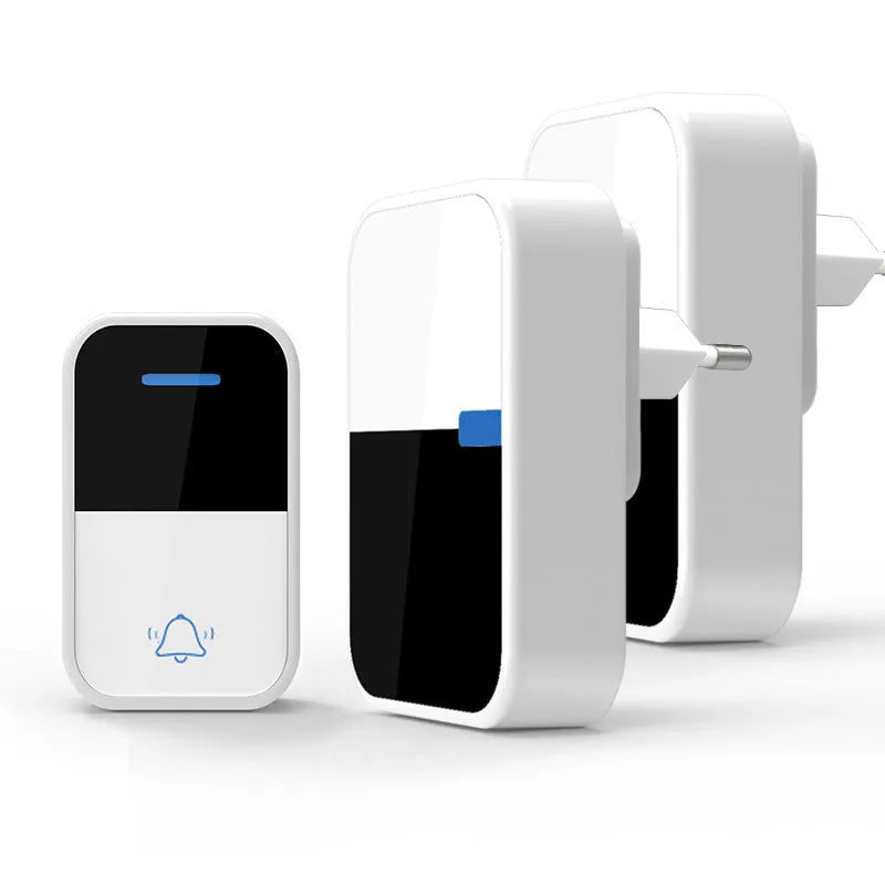 White plastic wireless doorbell receiver and transmitter units for long-range home alerts