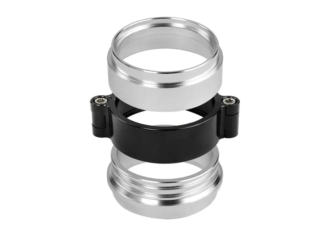 Aluminium fixed movement clamp for car turbine exhaust downspout in black, blue, or red.