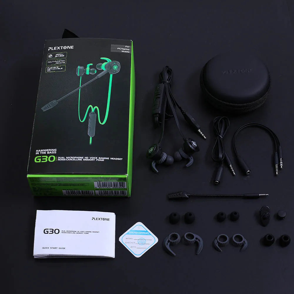 Shuangmai wired in-ear computer gaming headset with 1.5 cm cable in black, green, or red