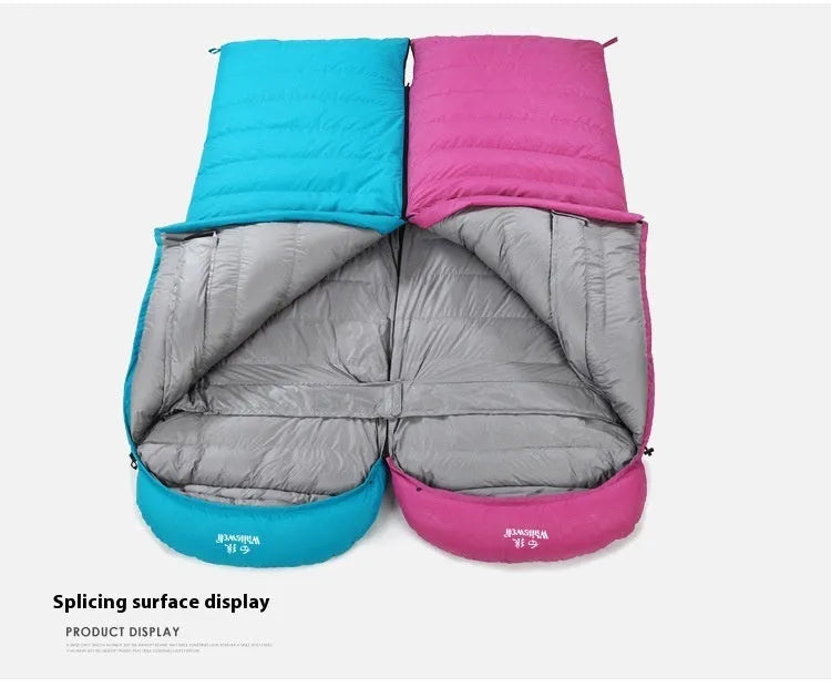 Black outdoor sleeping bag with envelope structure and tear-resistant nylon construction