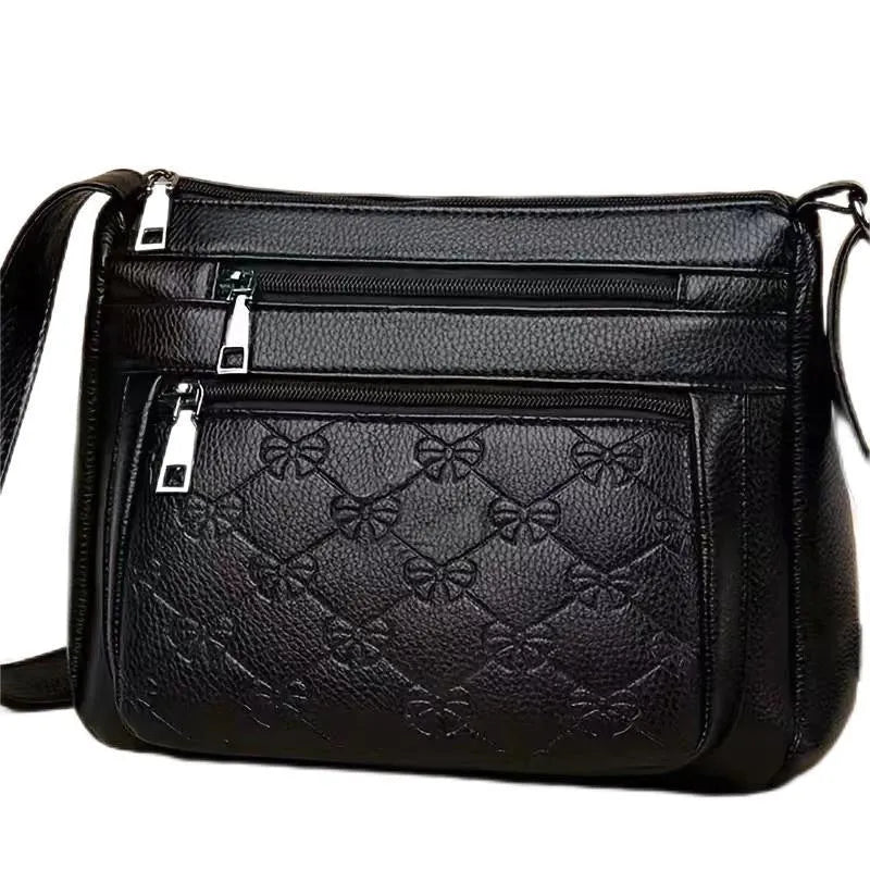 Butterfly black women's crossbody bag with embossed PU leather and horizontal square design