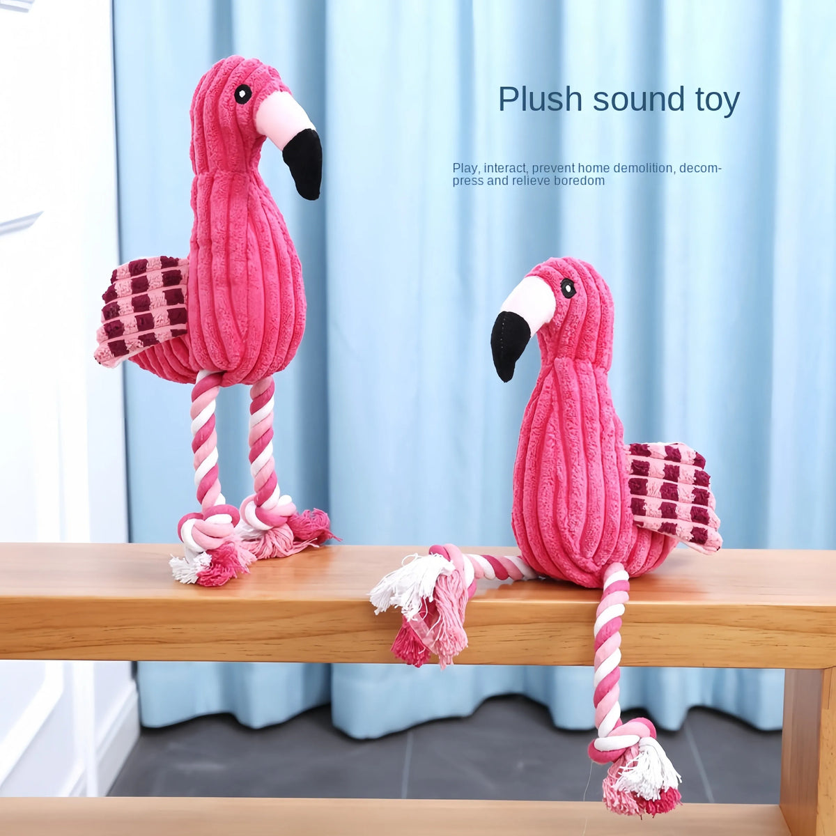 Pink corduroy animal-shaped dog toy with squeaker, 4 inches in size