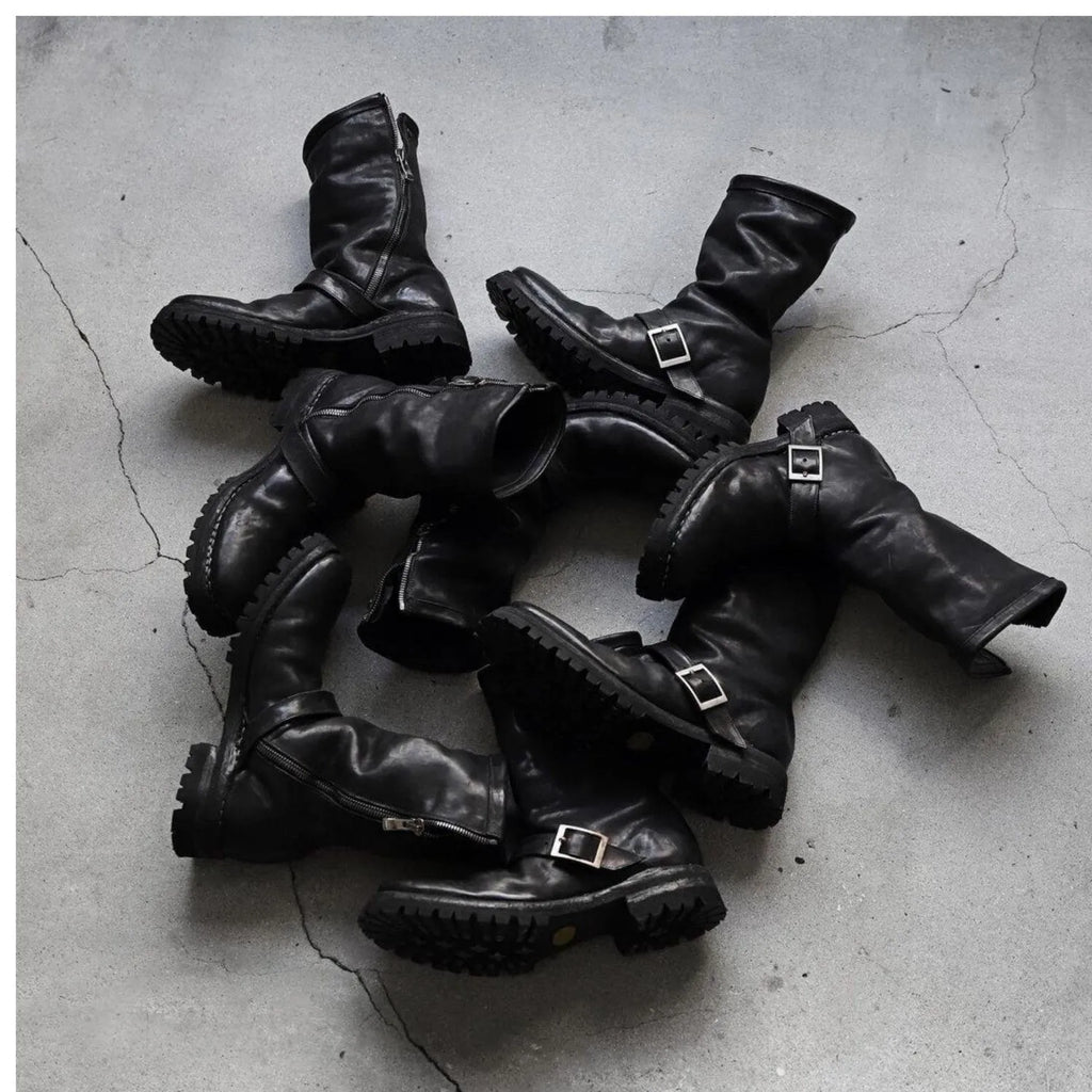 Men's black retro Martin ankle boots with round toe and side zipper