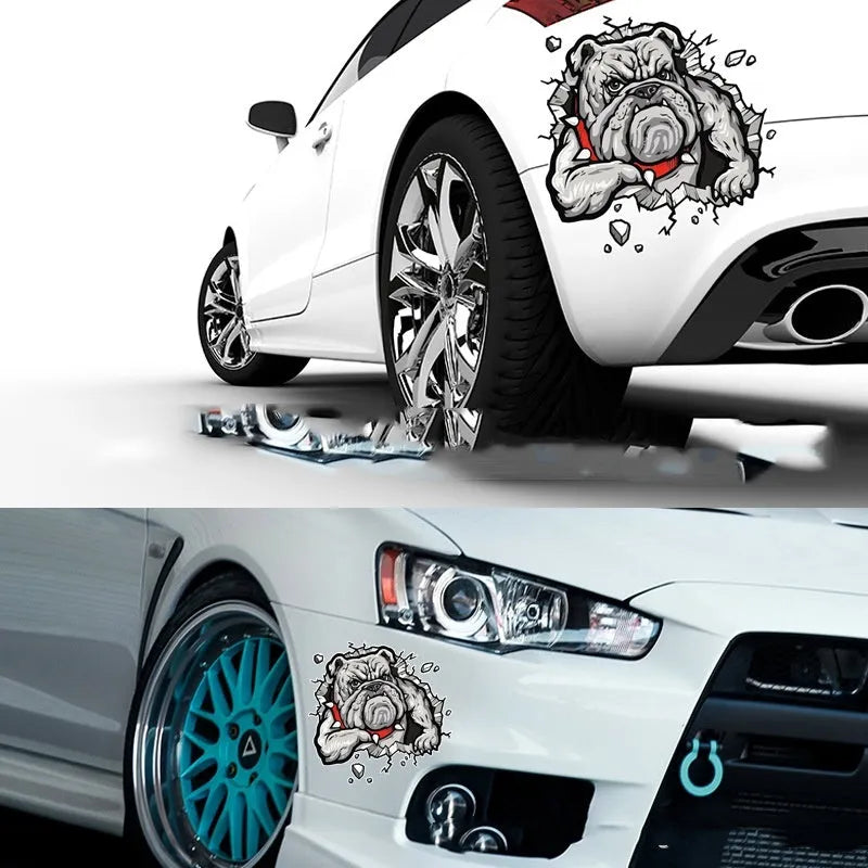 Grey dog pattern motorcycle sticker measuring 17x17cm, Animal Series bumper decal.