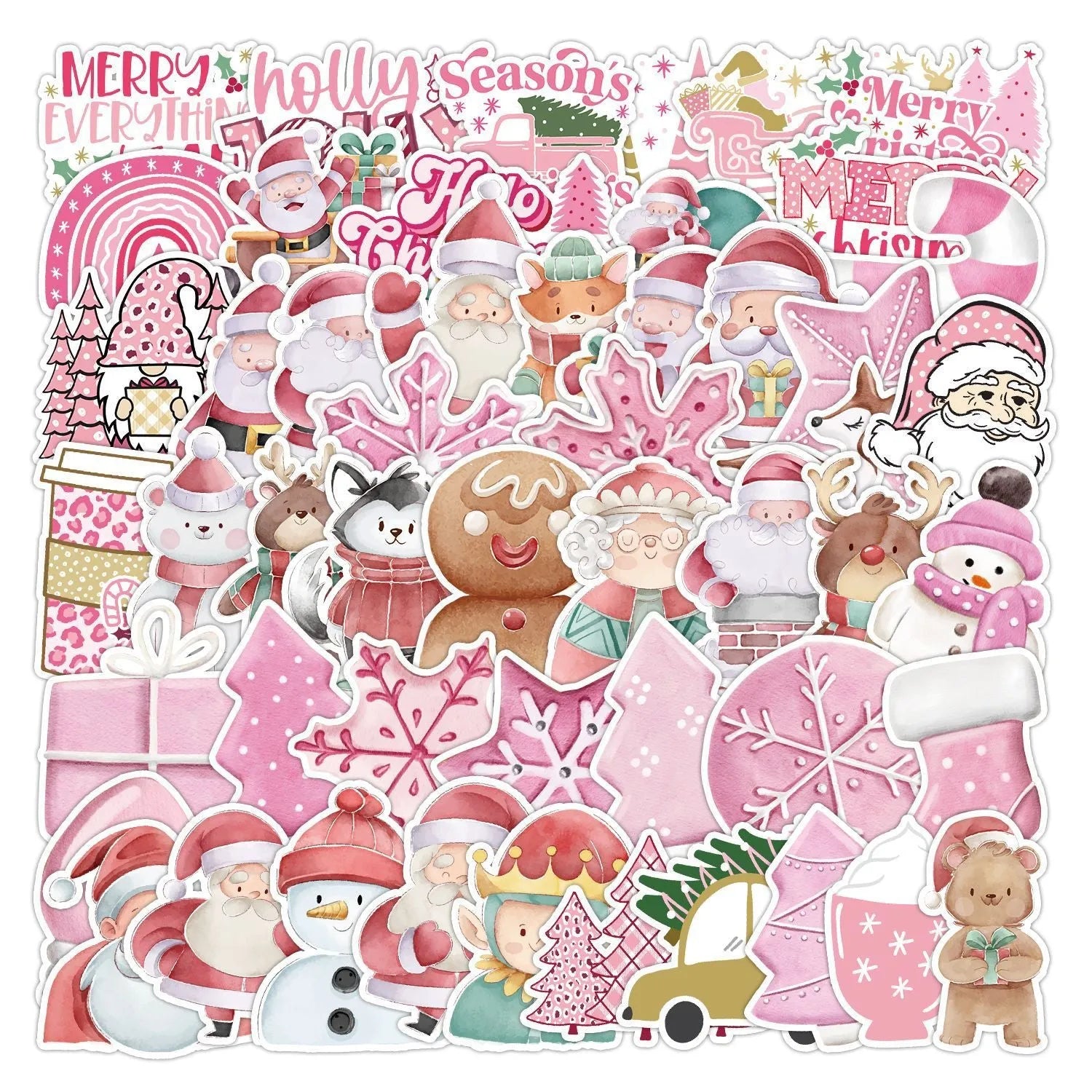 50 waterproof Christmas vinyl stickers 4-8cm for phone, laptop, guitar, and notebook decoration