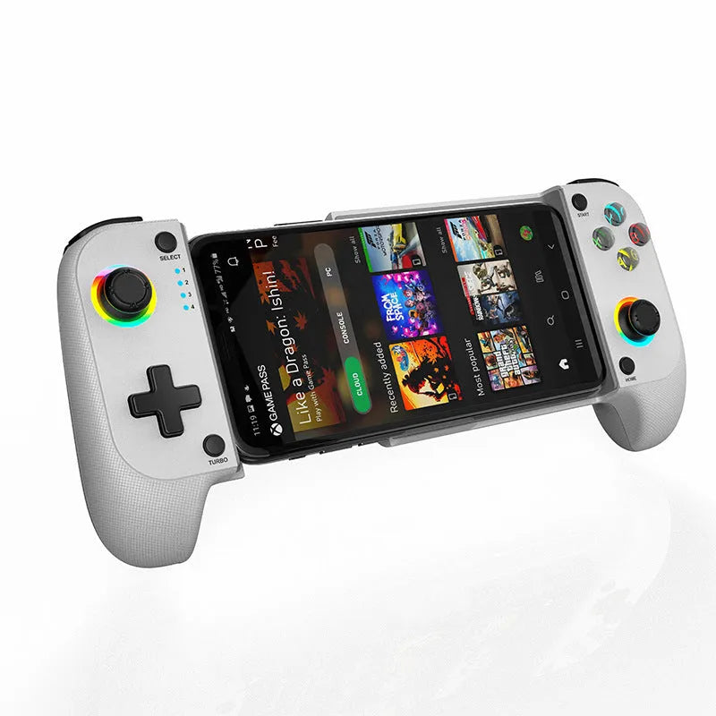 Bluetooth mobile game controller stretching handle accessory with smartphone in black red and blue colour