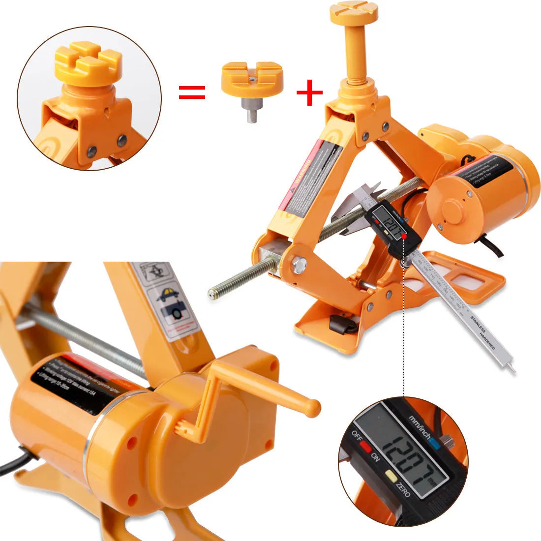 Yellow electric car jack set with electric wrench and socket components