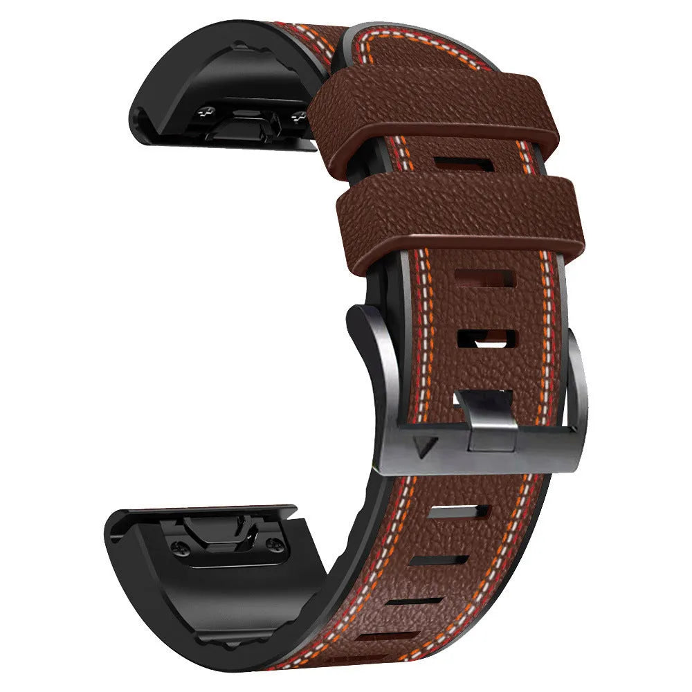 Silicone leather quick release replacement strap for Garmin Fenix smartwatch in black