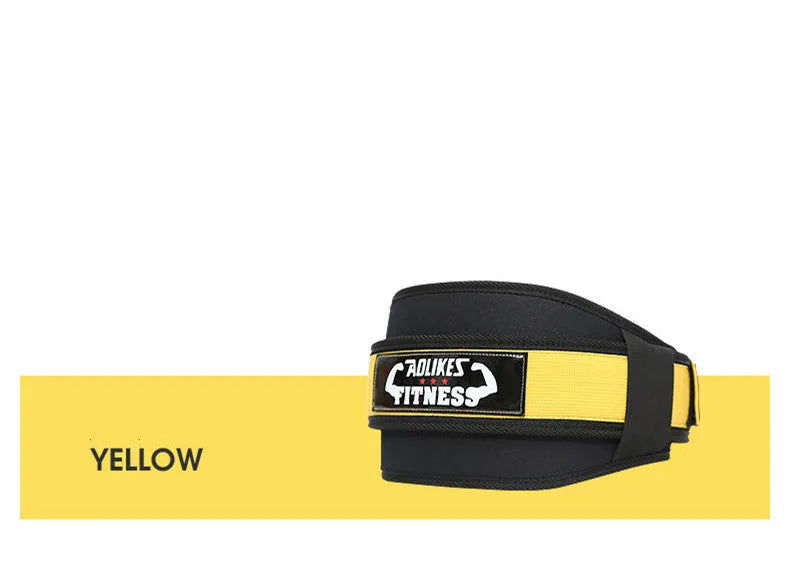 Nylon fitness weightlifting waistband in black, red and yellow colours with adjustable sizing