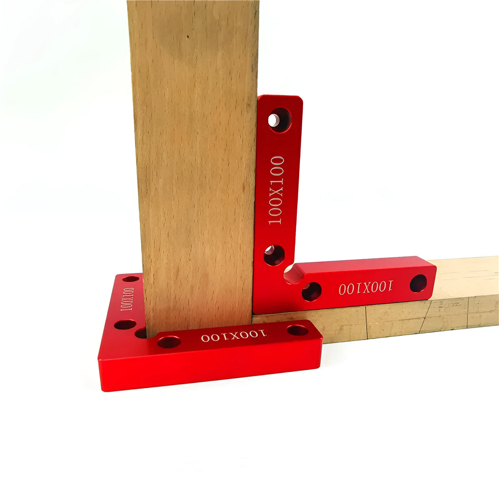 Aluminium right angle positioning block for woodworking with measuring scales