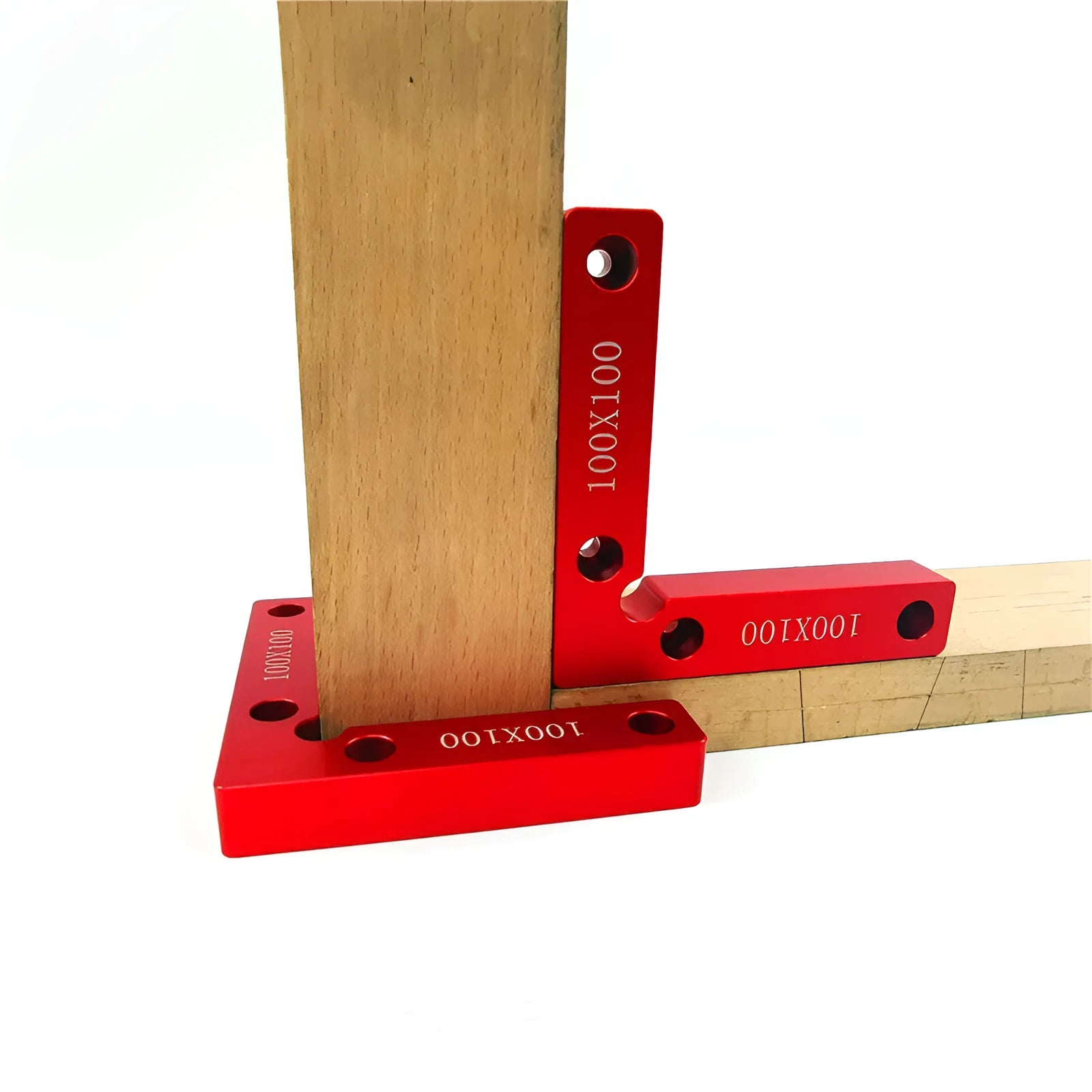 Aluminium right angle positioning block for woodworking with measuring scales