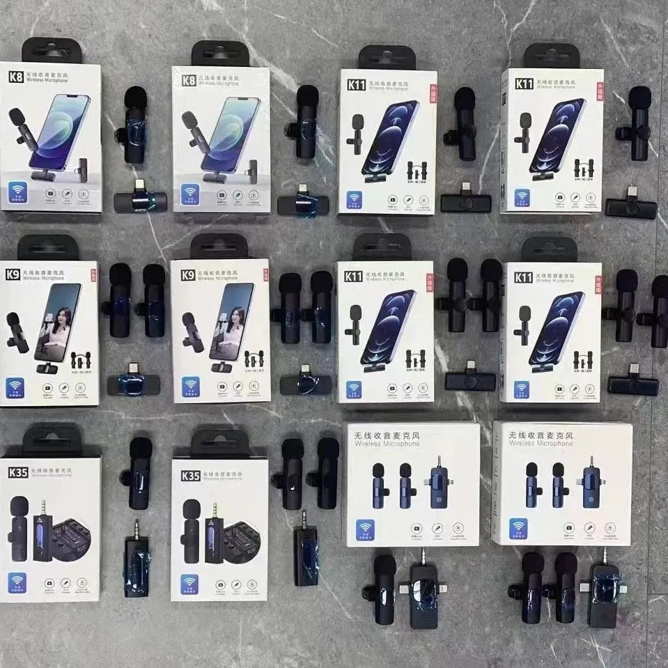 Wireless collar clip lavalier microphone for outdoor video recording with multiple interface connection options