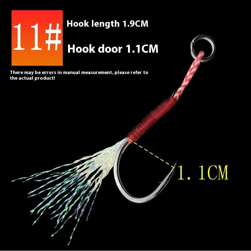 Bright wire iron plate single fishing hook for sea fishing, shown in multiple sizes.