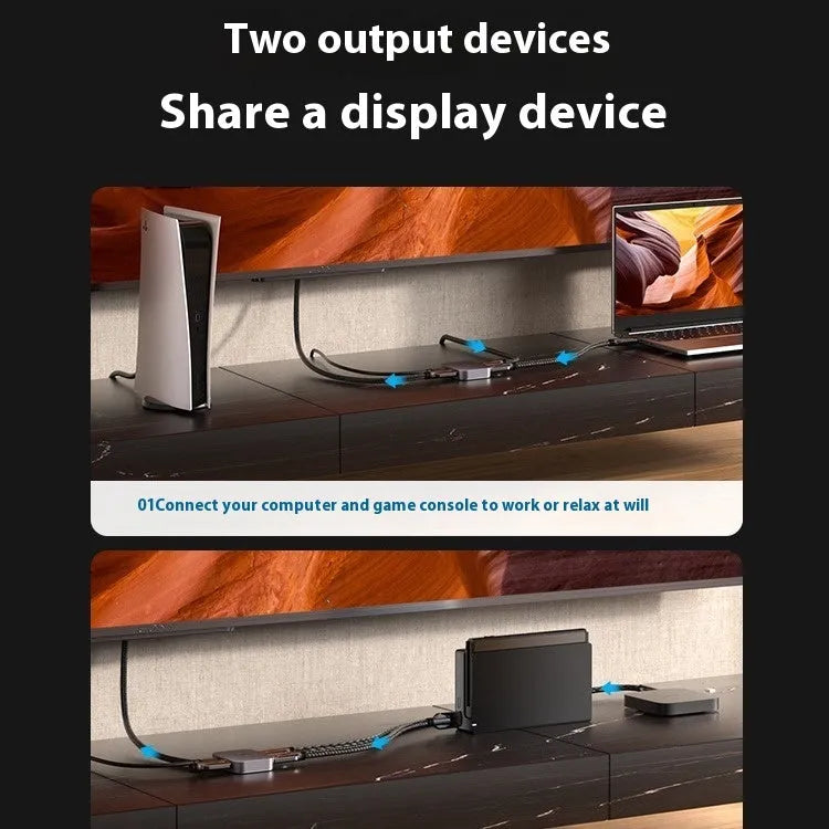 Grey alloy computer cable separator with HD audio video conversion for television connections