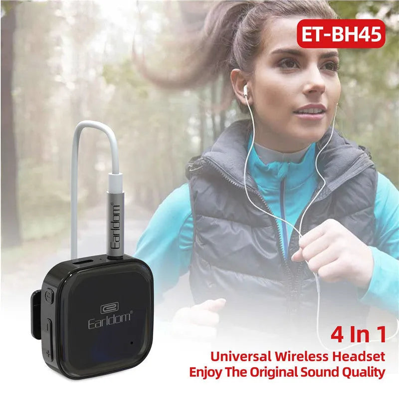 Bluetooth audio receiver for running headphones with lavalier microphone support in black, grey, and red colours