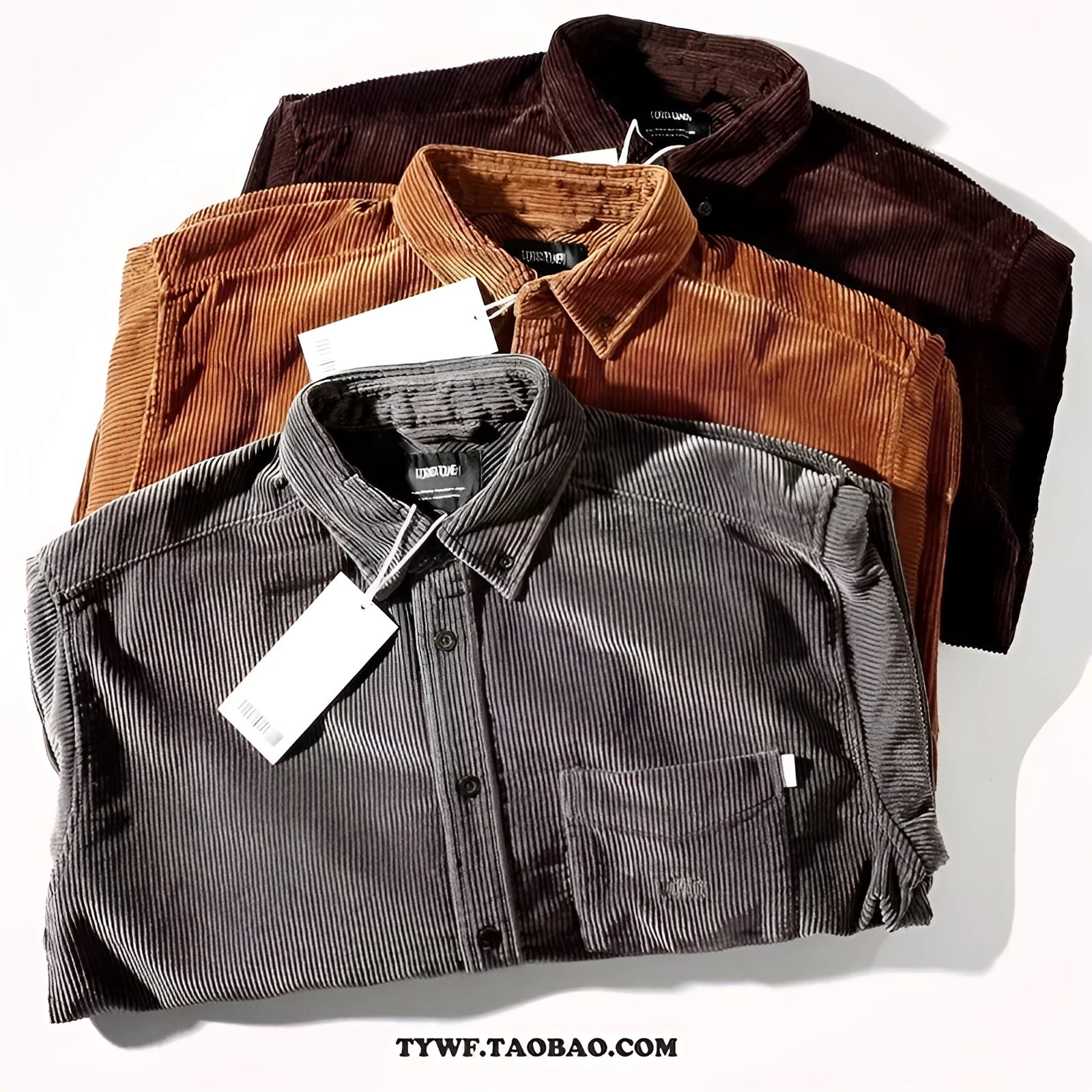 Caramel corduroy long sleeve shirt with loose Japanese Hong Kong style