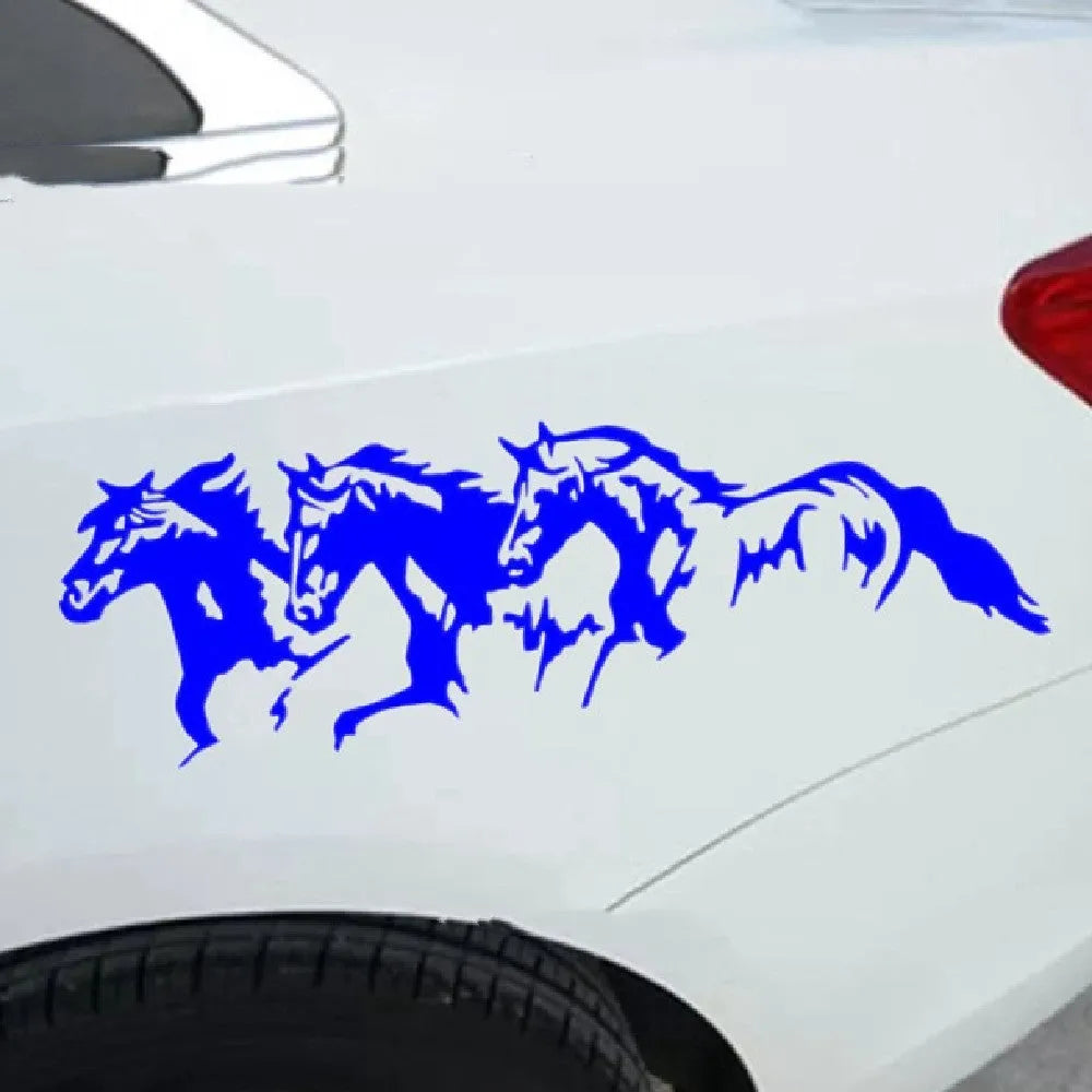 Three Horses Auto Decal vinyl car sticker showing steed design measuring 25cm by 8cm