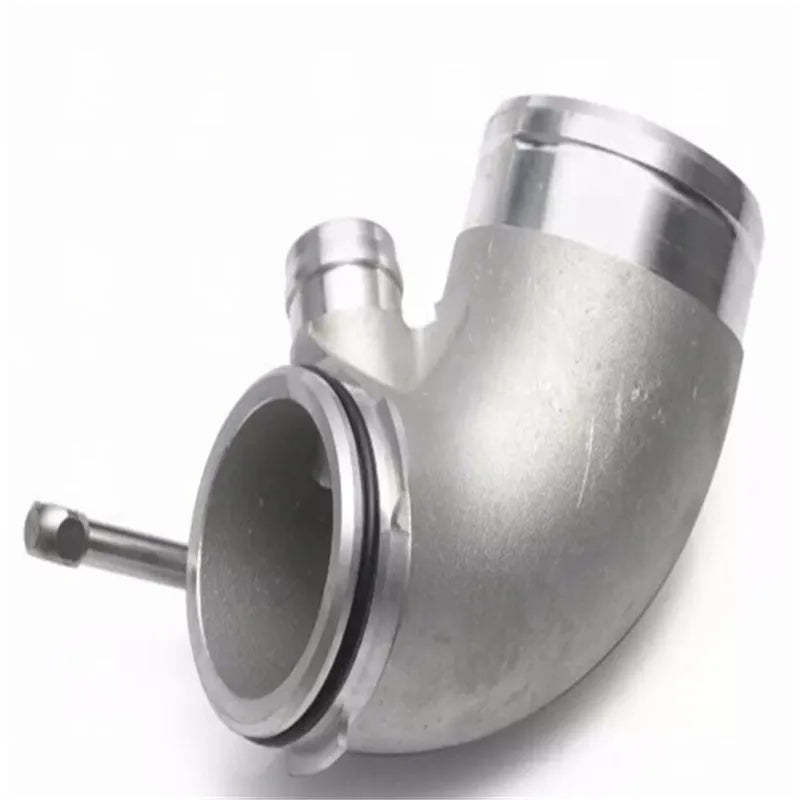 Aluminium alloy 90-degree turbine elbow for lateral engine positioning with anodised finish
