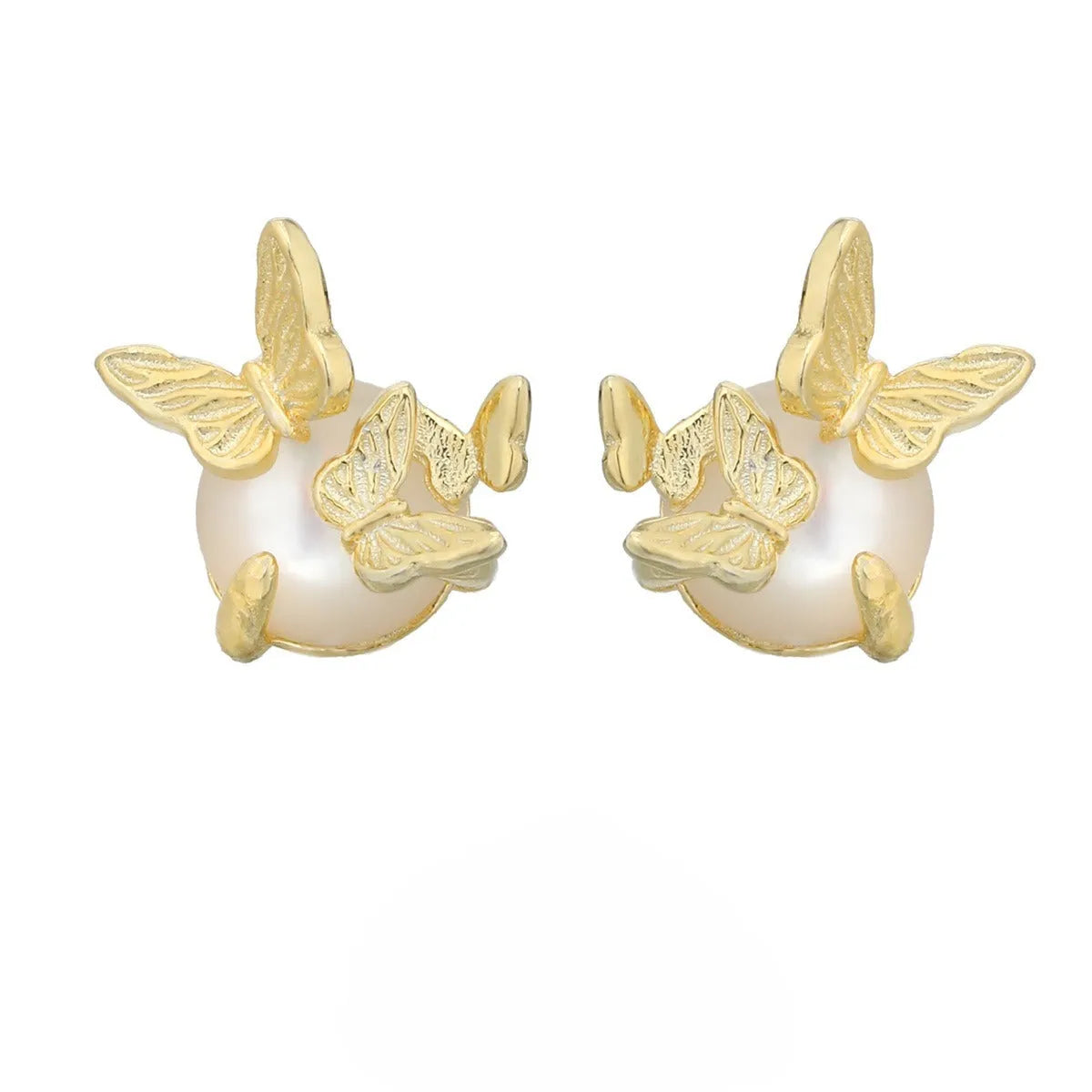 Butterfly ear studs in 925 sterling silver with electroplated white gold or gold colour finish
