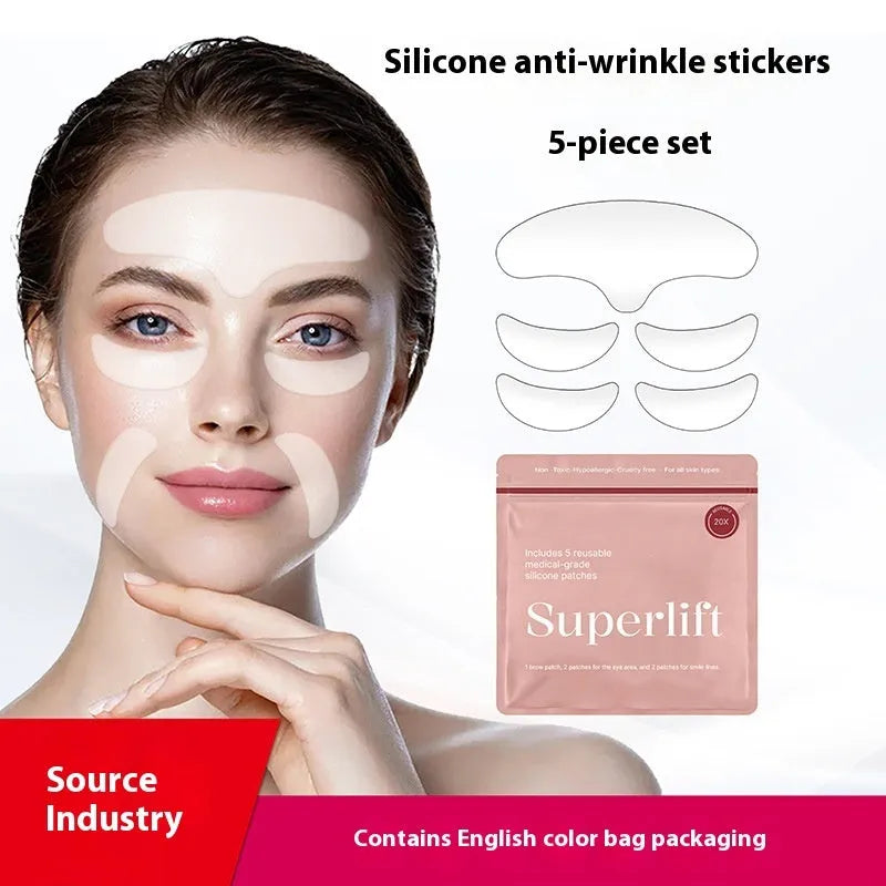 Silicone anti-wrinkle facial stickers 5-piece set for wrinkle removal and prevention