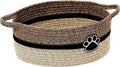 Small light beige handmade woven cotton rope storage basket with wooden handle