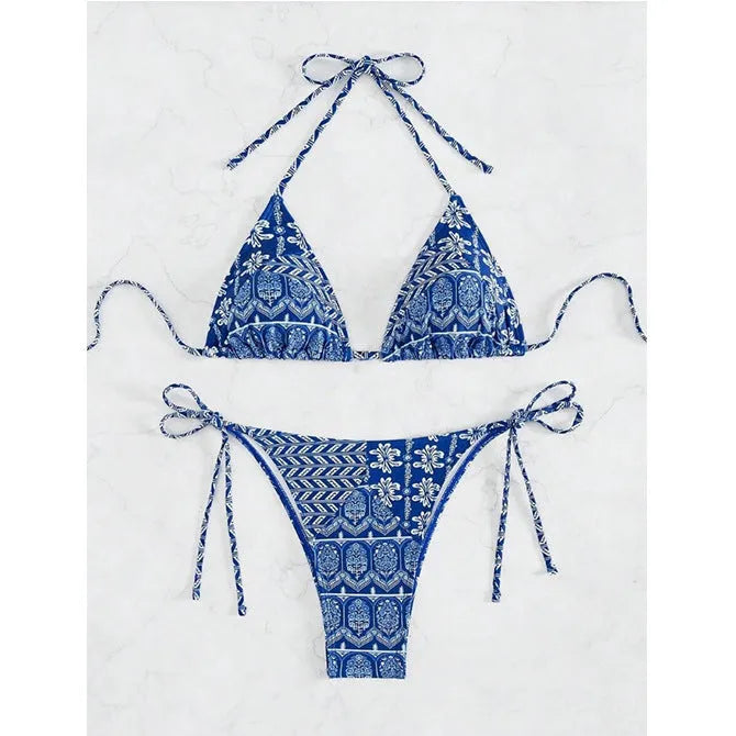 Women's bandage swimsuit with split bikini printing in polyester fabric